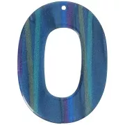 Bleu - Pendentif ovale évidé en acetate opaque 47x34 mm - Rayé Multi-bleu nacré x1 Pendentif ovale évidé en acetate opaque 47x34 mm - Rayé Multi-bleu nacré x1
