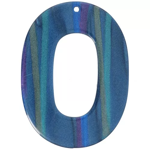 Pendentif ovale évidé 47x34 mm en acetate opaque - Rayé Multi-bleu nacré x1