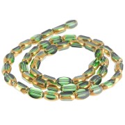 Perles olive facettées 7x4 mm en verre - Vert foncé - Doré x33 cm