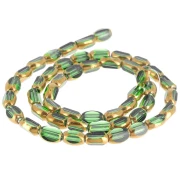 Perles olive facettées 7x4 mm en verre - Vert foncé - Doré x33 cm