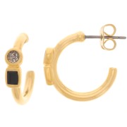 Créoles ouvertes 17 mm avec résine époxy - Doré à l'or fin - Noir x2|raw }}