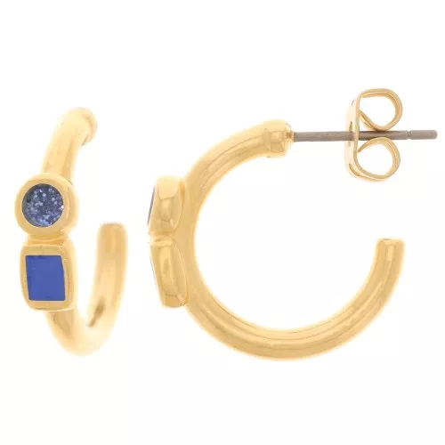 Créoles ouvertes 17 mm avec résine époxy - Doré à l'or fin - Bleu roi x2