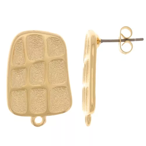 Clous d'oreilles rectangles irréguliers texturés 23x15 mm - Doré à l'or fin x2