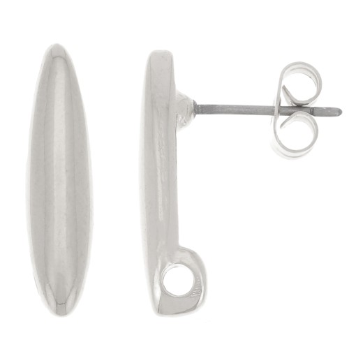 Clous d'oreilles barres arrondis 18x4.5 mm avec un trou - Placage Argent fin x2