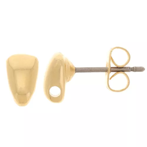 Clous d'oreilles triangles bombés 7x4.5 mm avec un trou - Doré à l'or fin x2