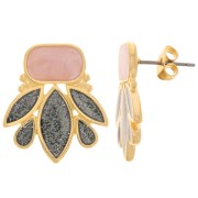 Boucled'oreilles design 22x20 mm - Doré à l'or fin - Noir pailleté - Nude nacré x2|raw }}