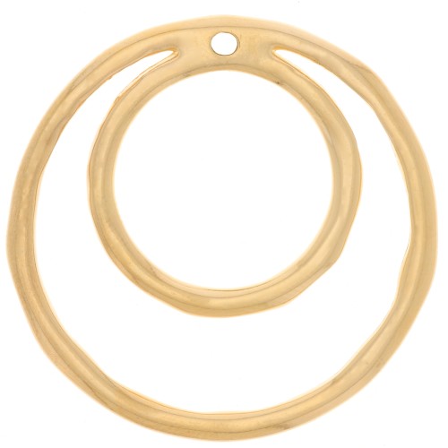 Pendentif double cercle irrégulier 36 mm - Doré à l'or fin x1