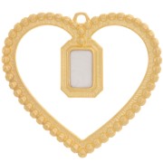 Pendentif coeur évidé 35x38 mm octogone en résine - Doré à l'or fin - Blanc nacré|raw }}