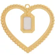 Pendentif coeur évidé 35x38 mm octogone en résine - Doré à l'or fin - Blanc nacré