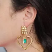 Pendentif coeur évidé 35x38 mm octogone en résine - Doré à l'or fin - Vert nacré