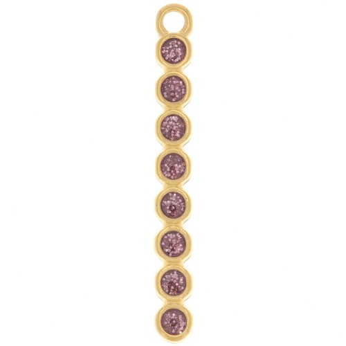 Pendentif barre 32x4 mm avec résine époxy - Doré à l'or fin - Violet pailleté x1