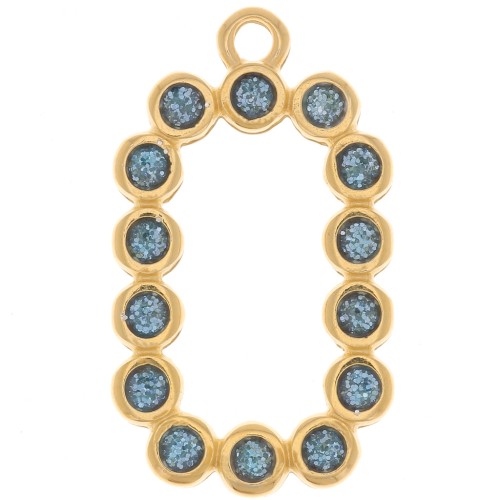 Pendentif rectangle 26x15 mm avec résine époxy - Doré à l'or fin - Bleu pailleté