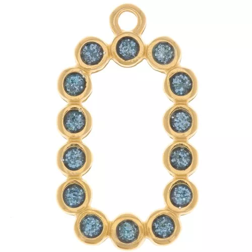 Pendentif rectangle 26x15 mm avec résine époxy - Doré à l'or fin - Bleu pailleté