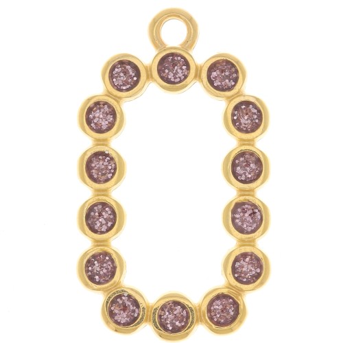 Pendentif rectangle 26x15 mm avec résine époxy - Doré à l'or fin - Violet pailleté