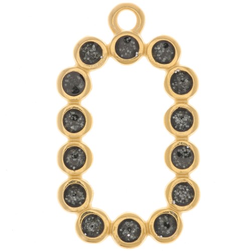 Pendentif rectangle 26x15 mm avec résine époxy - Doré à l'or fin - Noir pailleté