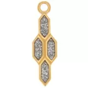 Pendentif géométrique 24x7 mm et résine époxy - Doré à l'or fin - Argenté pailleté