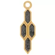 Pendentif géométrique 24x7 mm avec résine époxy - Doré à l'or fin - Noir pailleté