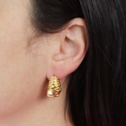 Demi-créoles ouvertes larges 21.5 mm effet plissé - Acier inoxydable 316L Doré x2