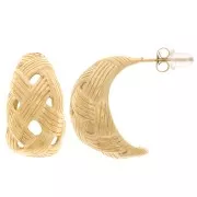 Demi-créoles ouvertes larges 21 mm effet tressé - Acier inoxydable 316L Doré x2