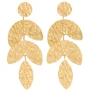 Boucles d'oreilles pendantes feuilles 58x24 mm - Acier inox 316L Doré x2