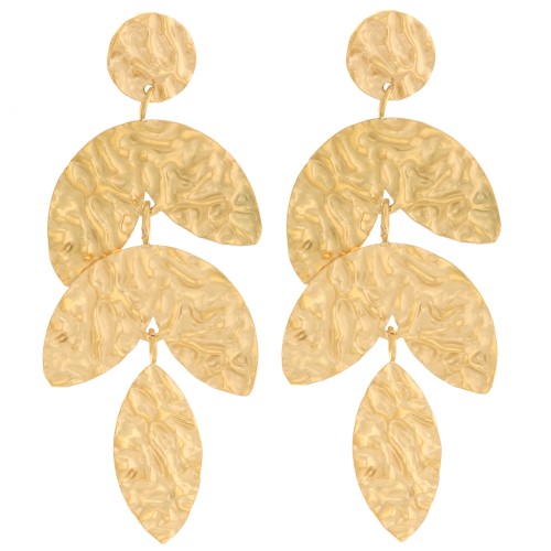 Boucles d'oreilles pendantes feuilles 58x24 mm - Acier inox 316L Doré x2