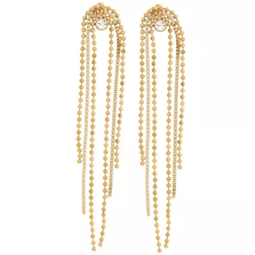Boucles d'oreilles franges 74x12mm avec strass - Acier inox 304L Doré - Crystal x2
