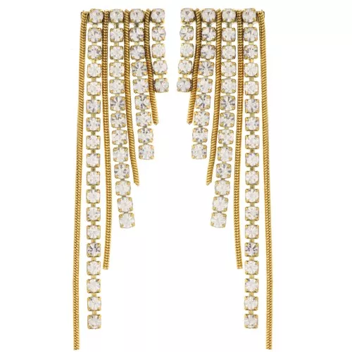Boucles d'oreilles franges asymétrique 79x17mm avec strass Acier inox 304L Doré x2
