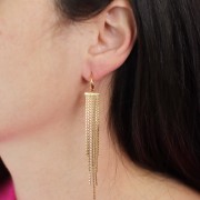 Créoles fines avec pendentif franges 85 mm - Acier inoxydable 304 Doré x2