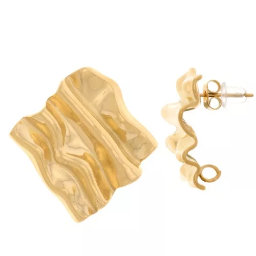 Clous d'oreilles losanges effet plissé 27x26 mm - Acier inox 304L Doré x2