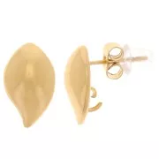 Clous d'oreilles feuille 13x8 mm avec anneau ouvert - Acier inox 304L Doré x2