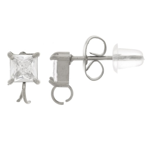 Clous d'oreilles carrés avec oxyde de zirconium 8x5 mm - Acier inox 304L x2