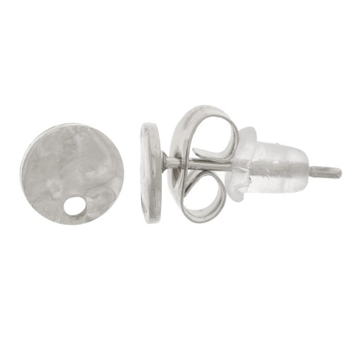 Clous d'oreilles ronds martelés 6 mm avec un trou - Acier inoxydable 304L x2