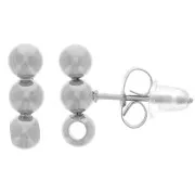 Clous d'oreilles barres 3 boules 12x4 mm avec un trou - Acier inox 304L x2