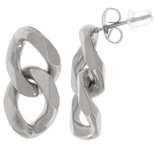 Boucles d'oreilles maille gourmette limée 22x11 mm - Acier inox 304L x2