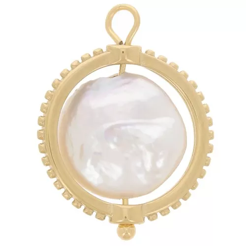 Pendentif réversible 17 mm avec perle d'eau douce - Acier inox 304L Doré x1
