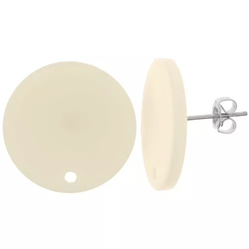 Clous d'oreilles ronds 20 mm en acrylique opaque - Ecru x2