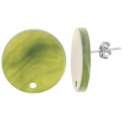 Clous d'oreilles ronds 20 mm en acrylique transparent - Marbré Olive x2