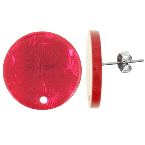 Clous d'oreilles ronds 20 mm en acrylique transparent - Rouge x2