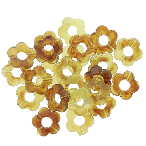 Perles fleurs en acrylique transparente 14 mm - Marbré Marron x4