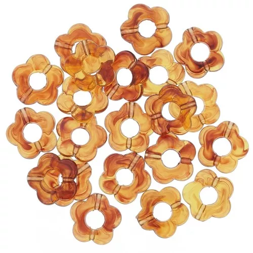 Perles fleur en résine transparente 14 mm - Marbré Ambre x4