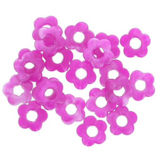 Perles fleur en résine opaque 14 mm - Marbré Magenta x4