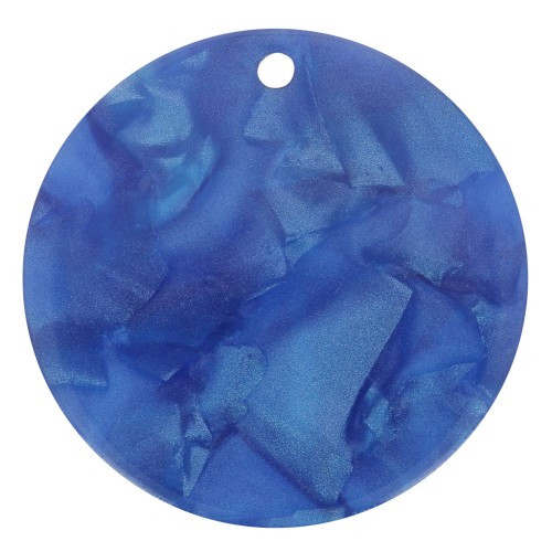 Pendentif rond en acétate transparent 30 mm - Bleu roi nacré x1