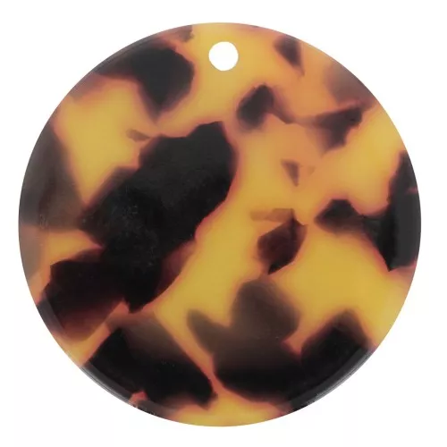 Pendentif rond 30 mm en acétate - Ecaille de tortue Marron - Noir x1