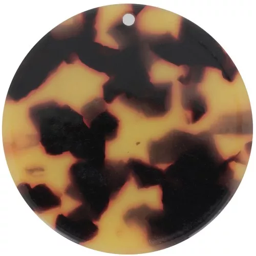 Pendentif rond en acétate 40 mm - Ecaille de tortue Marron - Noir x1