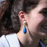 Perle poire en résine opaque 30x16 mm - Bleu royal marbré x1