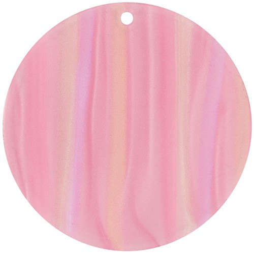 Pendentif rond en acétate opaque 40 mm - Rayé Multi-rose nacré x1