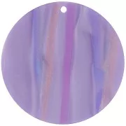 Pendentif rond en acétate opaque 40 mm - Rayé Multi-violet nacré x1