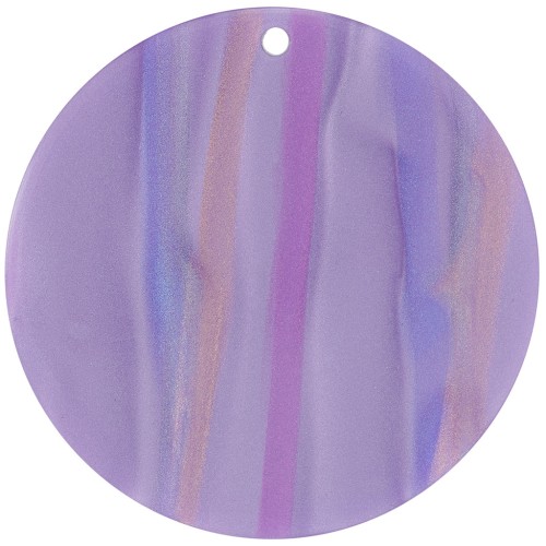Pendentif rond en acétate opaque 40 mm - Rayé Multi-violet nacré x1