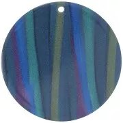 Pendentif rond en acétate opaque 40 mm - Rayé Multi-bleu nacré x1