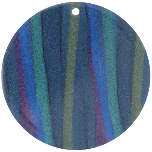 Pendentif rond en acétate opaque 40 mm - Rayé Multi-bleu nacré x1